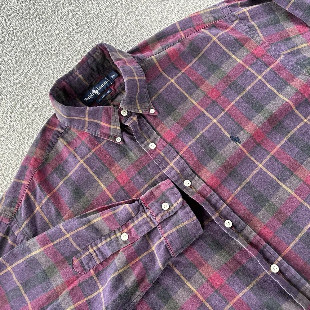 Vintage Polo Ralph Lauren Shirt Mens XL‎ Preppy Classic Fit Purple Plaid